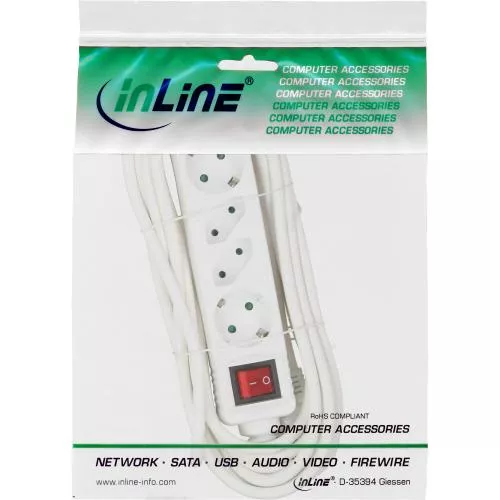 InLine® Steckdosenleiste 4-fach 2x Schutzkontakt + 2x Euro mit Schalter 1,5m weiß