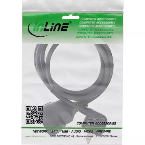 InLine® Strom-Verlängerung Schutzkontakt Stecker gewinkelt / Buchse, schwarz, 20m