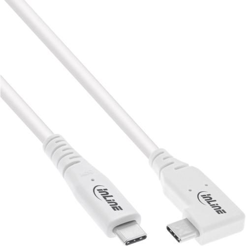 InLine® USB4 Kabel USB-C einseitig gewinkelt PD 240W 8K60Hz TPE Länge: 1m, Farbe: weiß