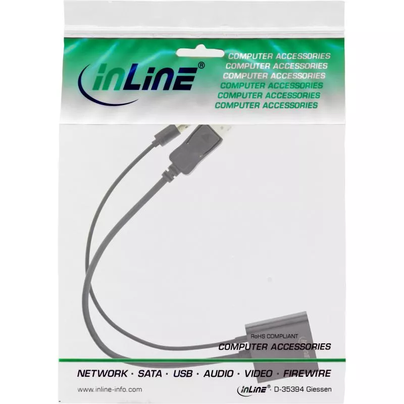 InLine® HDMI BU zu DisplayPort ST Konverter Kabel 4K schwarz/gold 0,3m