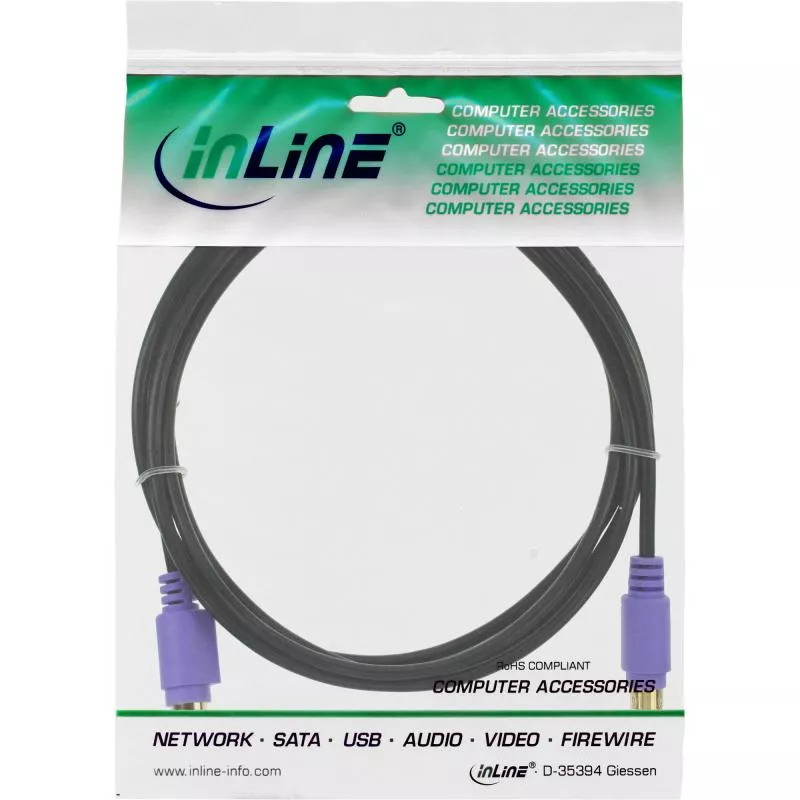 InLine® PS/2 Verlängerung Stecker / Buchse PC99 Kabel schwarz Stecker violett Kontakte gold 2m